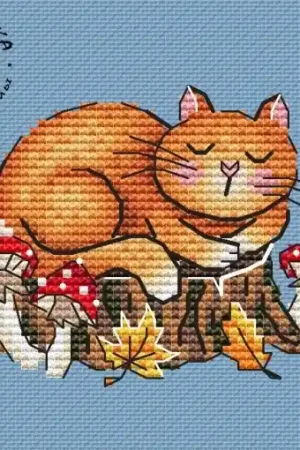 Bargain Cat with Agarics Cross Stitch Pattern