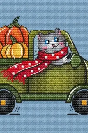 Deal Cat Driving Van Cross Stitch Pattern