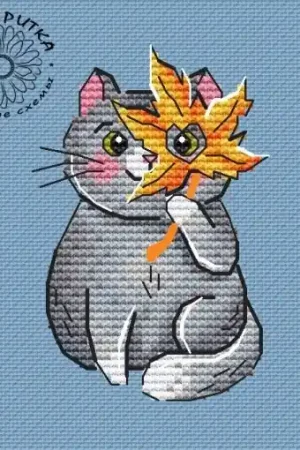 Cat with Maple Leaf Cross Stitch Pattern Hot Deal
