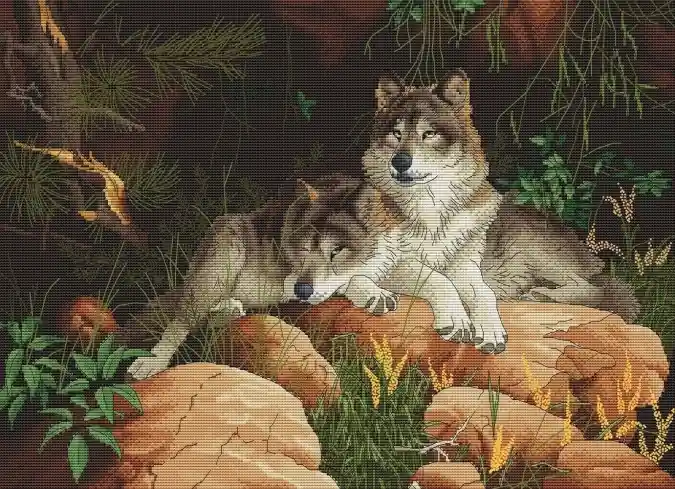 Today Only Pair of Wolves Cross Stitch Pattern
