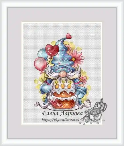 Birthday Gnome Cross Stitch Pattern Worldwide Shipping