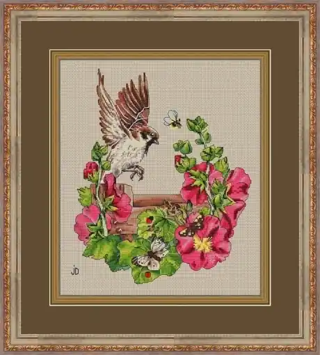 Best Seller Fence with Mallow Cross Stitch Pattern
