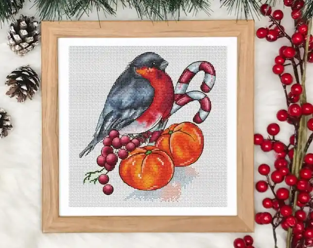 Bullfinch and Tangerines Cross Stitch Pattern New Arrival