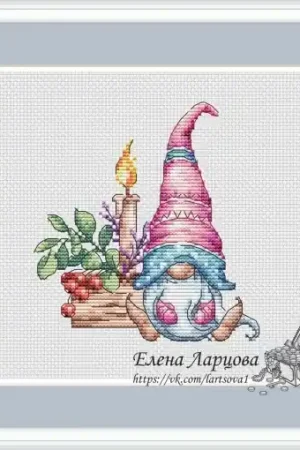 Certified Marshmallow Gnome with Candle Cross Stitch Pattern