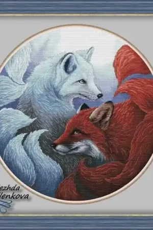 Reduced Price Kitsune. Ice and Flame Cross Stitch Pattern