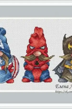 No Minimum Order Superhero Gnomes Cross Stitch Pattern