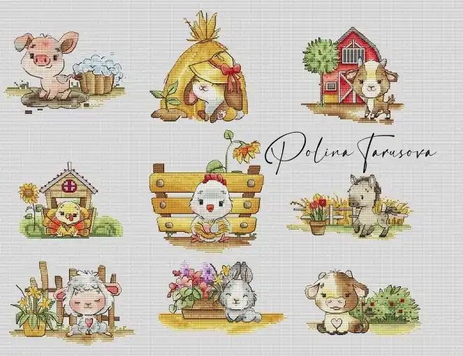 New Arrival Farm Animals Cross Stitch Pattern