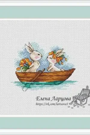 Spring Bunnies. On a Boat Cross Stitch Pattern Direct From Factory