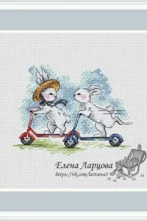 Summer Bunnies. On Scooters Cross Stitch Pattern Flash Sale