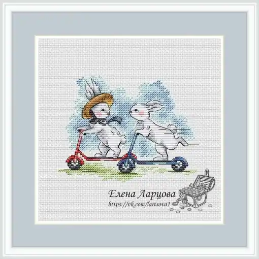 Summer Bunnies. On Scooters Cross Stitch Pattern Flash Sale