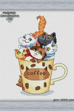Funny Coffee Cats - PDF Cross Stitch Pattern Cheap
