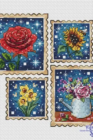 New Arrival Stamps with Flowers - PDF Cross Stitch Pattern
