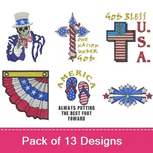 God Bless The 4th Embroidery design pack by Machine Embroidery Designs, Embroidery Packs on EmbroideryDesigns.com Genuine