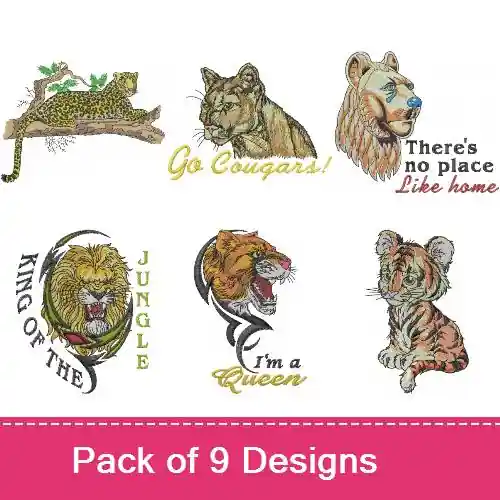 Jungle Cats Embroidery design pack by Machine Embroidery Designs, Embroidery Packs on EmbroideryDesigns.com Place Order
