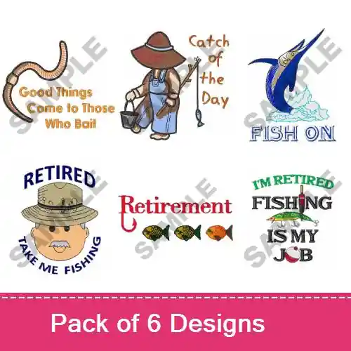 Reduced Price Cute Fishing Captions Embroidery design pack by Great Notions, Embroidery Packs on EmbroideryDesigns.com